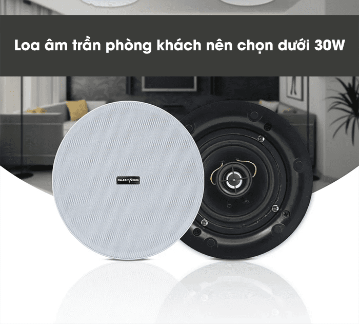 Đối với phòng khách gia đình nên chọn loa gắn trần công suất dưới 30W Đối với phòng khách gia đình nên chọn loa gắn trần công suất dưới 30W