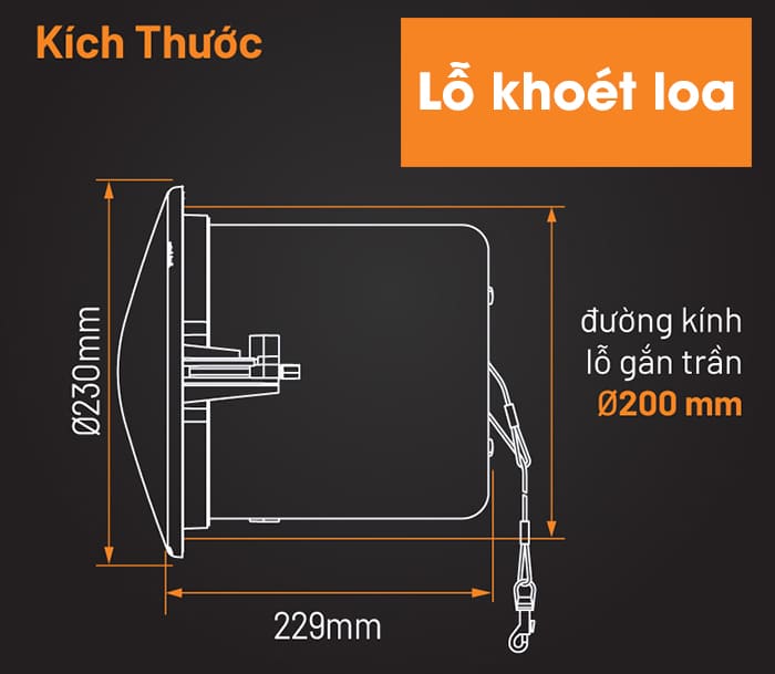 Kích thước lỗ khoét loa âm trần là phần lỗ để lắp loa Kích thước lỗ khoét loa âm trần là phần lỗ để lắp loa